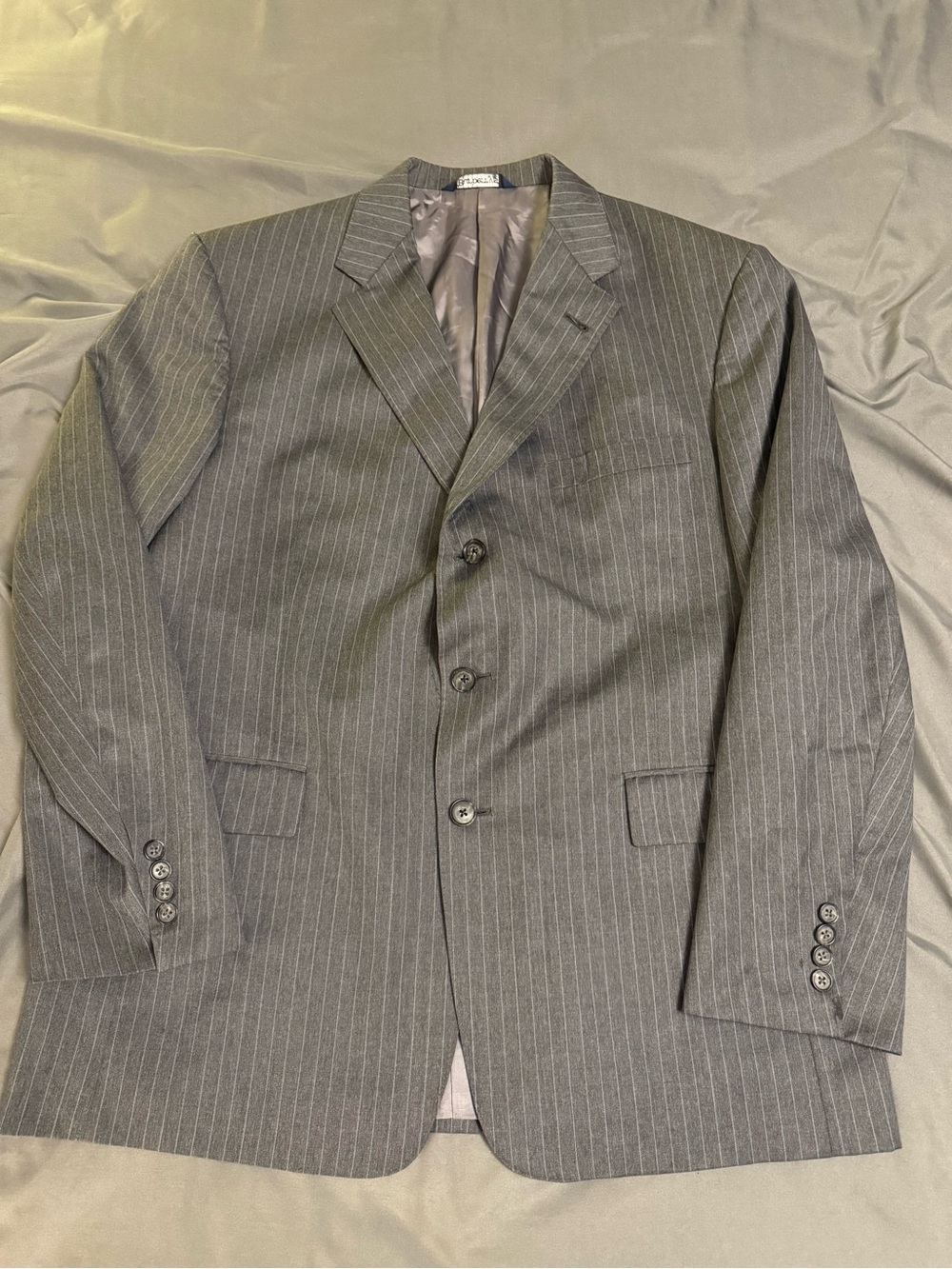 Vtg Burberrys Pinstripe Suit 44R 36W Super 100s Gray Wool 90s Made In USA UNITE